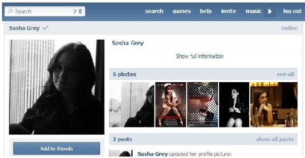 Саша Грей завела себе страничку «ВКонтакте»