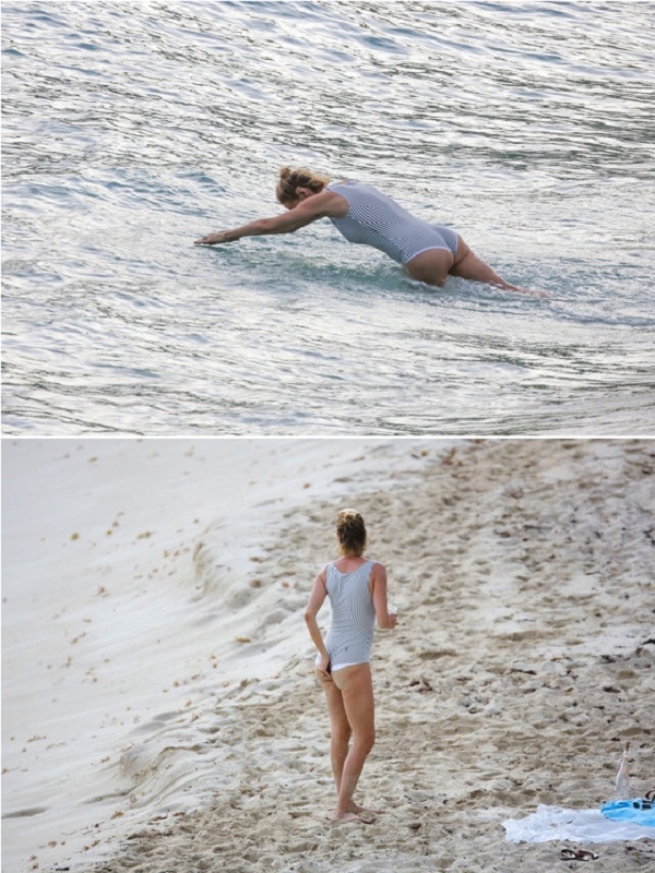 Ума Турман показала подтянутое тело и длинные ноги на пляже