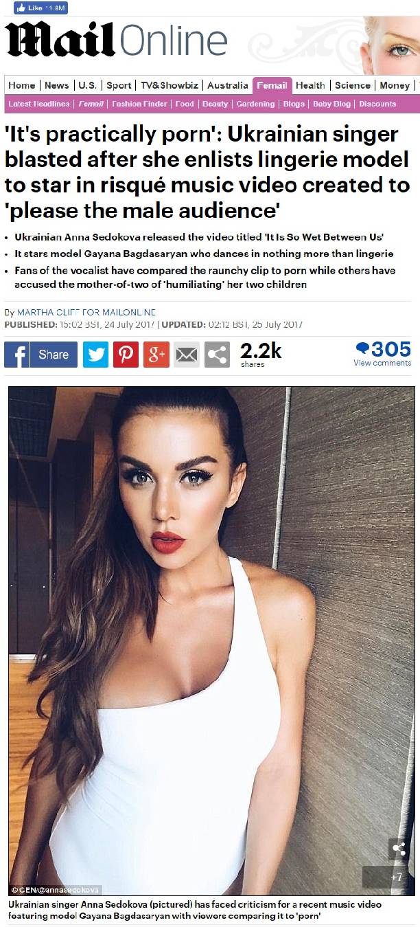 Анна Седокова попала на страницы британского Daily Mail благодаря своему скандальному клипу