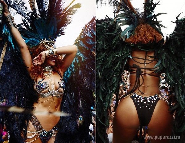 Полуобнаженная Рианна в перьях «зажгла» на карнавале
