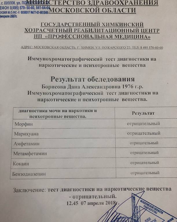 Дане Борисовой дали справку, что она, как бы, не наркоманка