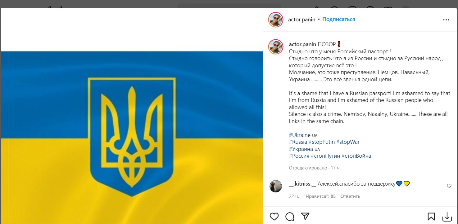 Алексея Панина раскритиковали за упреки в сторону России и признание в любви США