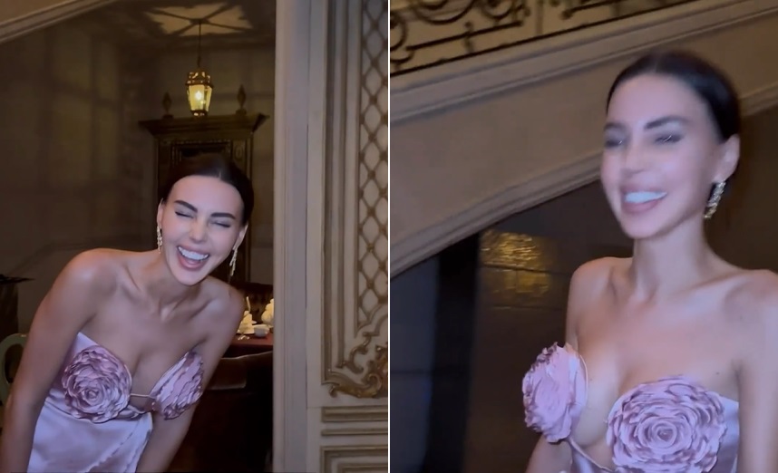 «Попрыгушки»: видеооператор не смог сдержать эмоций при виде Оксаны Самойловой в платье с декольте, где обнаженную грудь прикрывали цветы