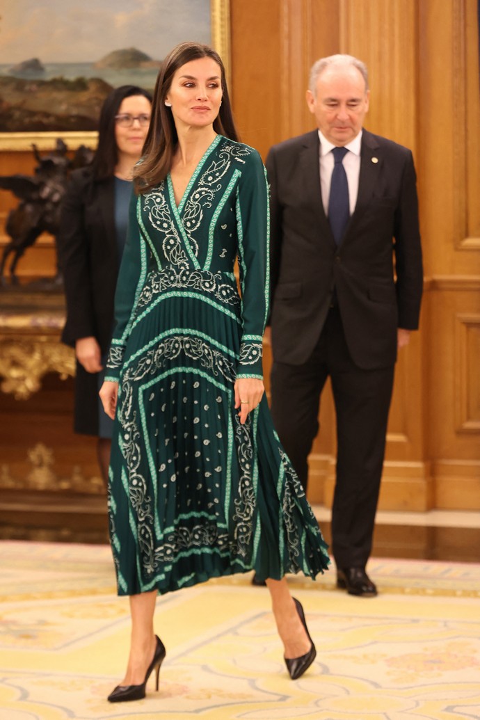 Королева Летиция в старом платье появилась на официальной аудиенции в королевском дворце Мадрида